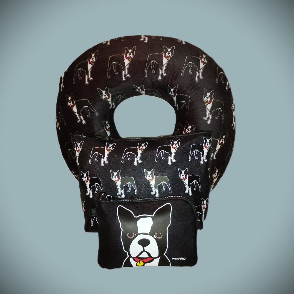 NWOT Marc Tetro Boston Terrier Bag/Pillow Set - 3 Piece, Black/White/Red